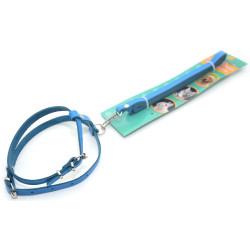 Комплект поводок і шлея для котів і собак Zoo-hunt КІТ шкіра синій