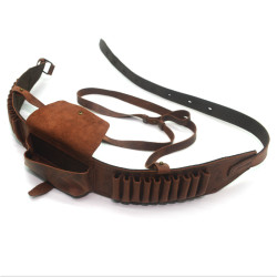 Патронташ на пояс Shot на 20 патронів нарізні Zoo-hunt відкритий з кішенею шкіра коньяк 21003/3