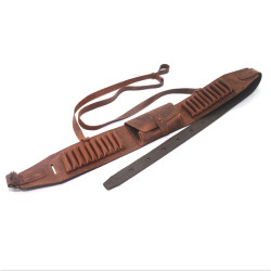 Патронташ на пояс Shot на 20 патронів нарізні Zoo-hunt відкритий з кішенею шкіра коньяк 21003/3