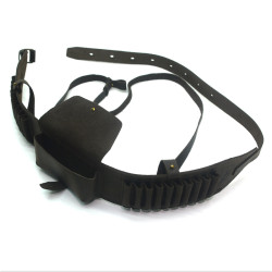 Патронташ на пояс Shot на 20 патронів нарізні Zoo-hunt відкритий з кішенею шкіра коричневий 21003/2