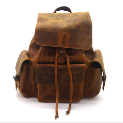 Рюкзак шкіряний Крейзі Zoo-hunt 3 кармани коньяк 10513/3