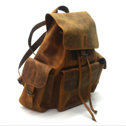 Рюкзак шкіряний Крейзі Zoo-hunt 3 кармани коньяк 10513/3