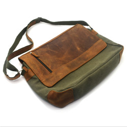 Сумка чоловіча Zoo-hunt Канвас хакі Крейзі шкіра Італія коньяк 11235