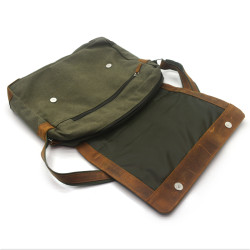 Сумка чоловіча Zoo-hunt Канвас хакі Крейзі шкіра Італія коньяк 11235