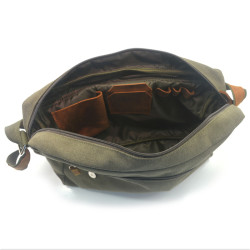Сумка чоловіча Zoo-hunt Канвас хакі Крейзі шкіра Італія коньяк 11235