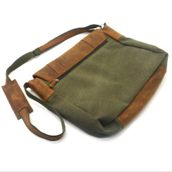 Сумка чоловіча з пряжками Zoo-hunt Канвас хакі Крейзі шкіра Італія коньяк 11236