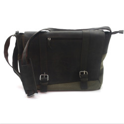 Сумка чоловіча з пряжками Zoo-hunt Канвас хакі Крейзі шкіра Італія коричнева 11236