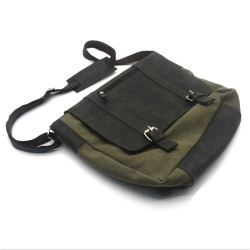 Сумка чоловіча з пряжками Zoo-hunt Канвас хакі Крейзі шкіра Італія коричнева 11236