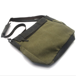 Сумка чоловіча з пряжками Zoo-hunt Канвас хакі Крейзі шкіра Італія коричнева 11236