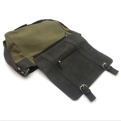 Сумка чоловіча з пряжками Zoo-hunt Канвас хакі Крейзі шкіра Італія коричнева 11236