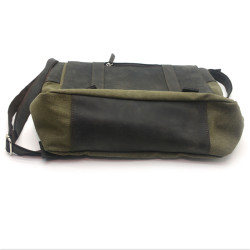 Сумка чоловіча з пряжками Zoo-hunt Канвас хакі Крейзі шкіра Італія коричнева 11236