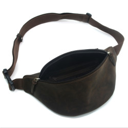 Сумка бананка чоловіча шкіряна Крейзі Zoo-hunt темно-коричнева 10511