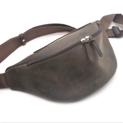 Сумка бананка чоловіча шкіряна Крейзі Zoo-hunt темно-коричнева 10511